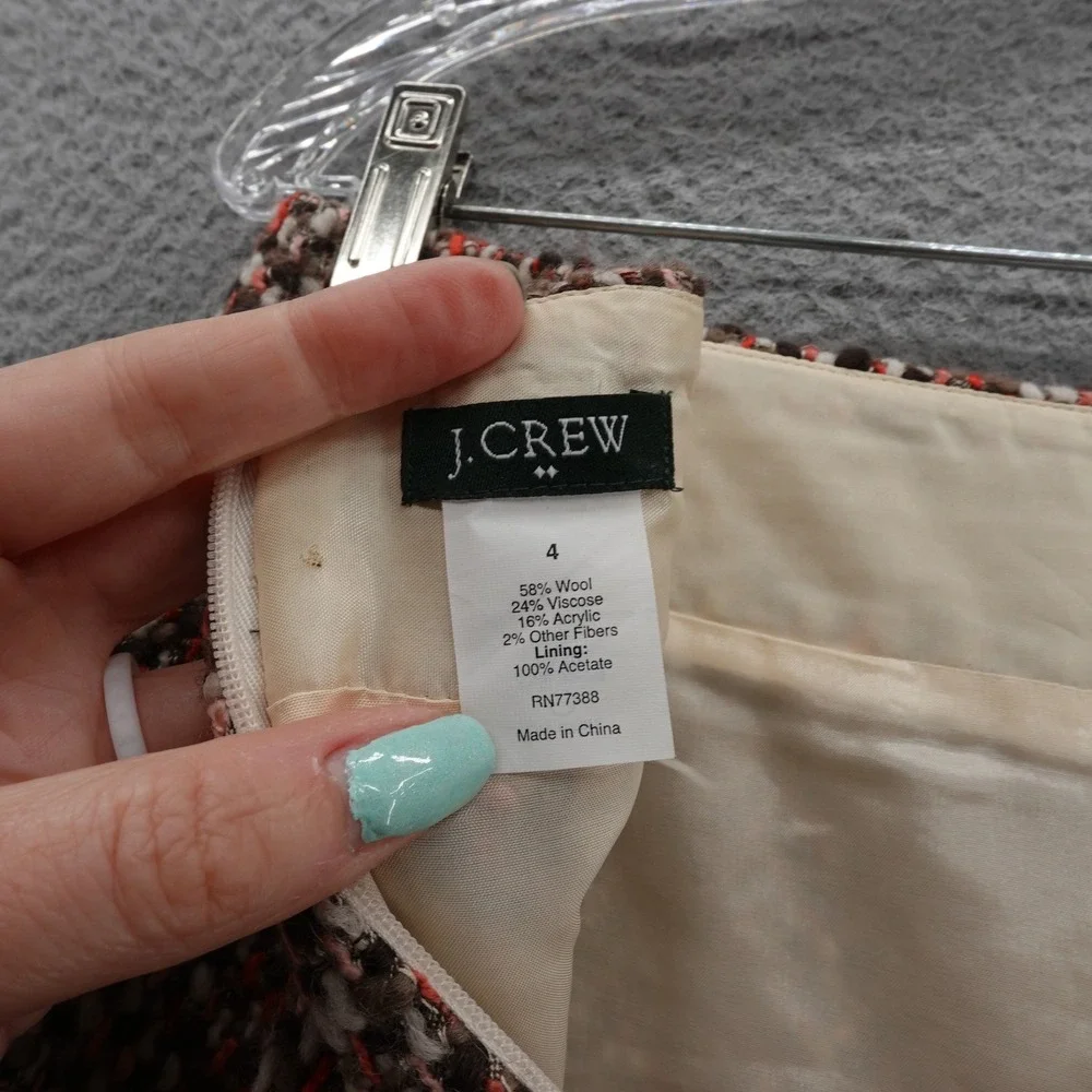 J Crew Wool Blend Tweed Pencil‎ Skirt Size 4 Brown Pink Womens Preppy Career